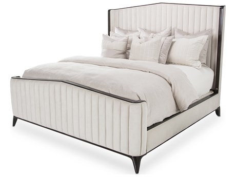 Michael Amini Paris Chic Gray Beech Wood Upholstered California King Panel Bed