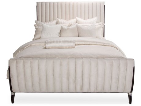 Michael Amini Paris Chic Gray Beech Wood Upholstered California King Sleigh Bed