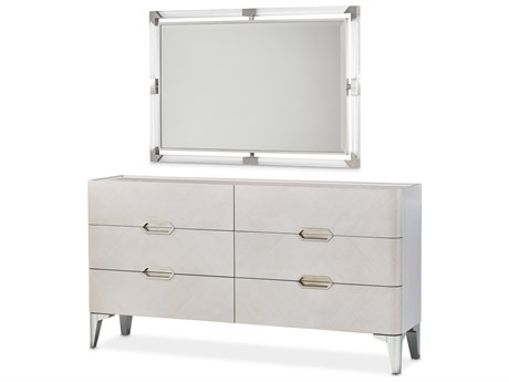 Michael Amini Penthouse 6-Drawers Gray Beech Wood Double Dresser And Mirror Set