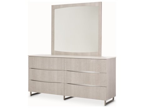 Michael Amini Marin 6-Drawers Gray Double Dresser With Mirror Set