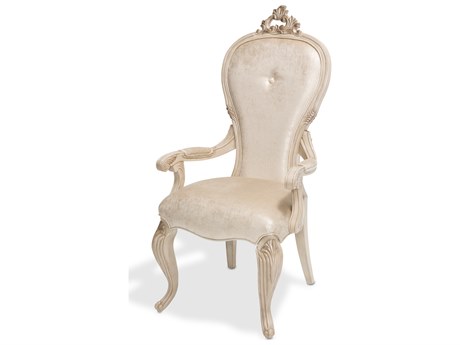 Michael Amini Platine De Royale Rubberwood Champagne Velvet Upholstered Arm Dining Chair