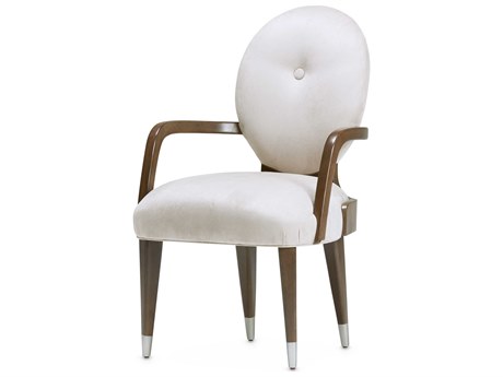 Michael Amini Roxbury Park White Velvet Upholstered Arm Dining Chair