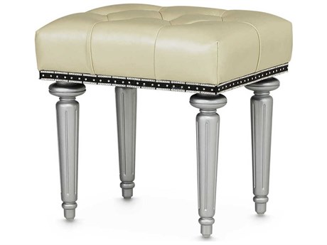 Michael Amini Hollywood Swank Creamy Pearl White Leather Accent Stool