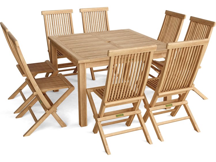 Anderson Teak Windsor Classic Chair 9-Piece Folding Outdoor Dining Set
