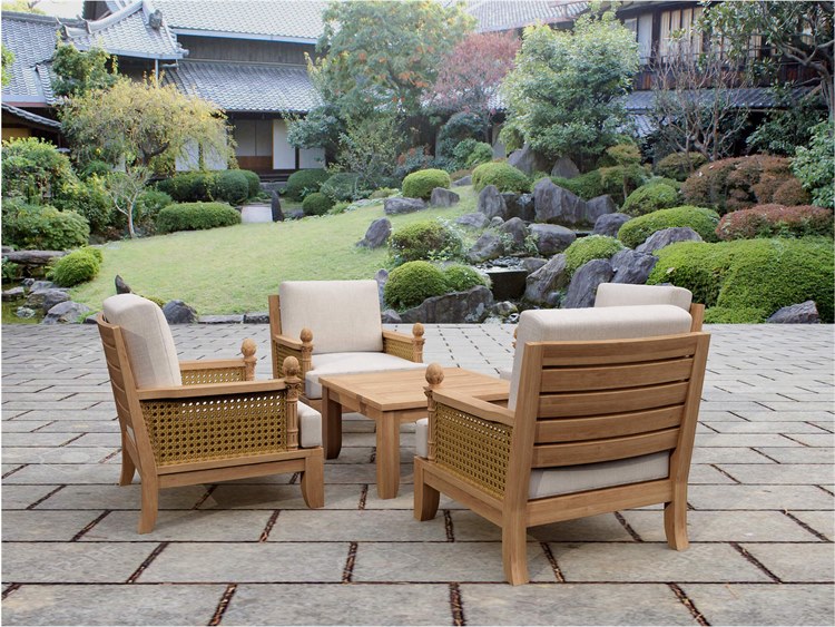 Anderson Teak Luxe Natural 5 Piece Modular Deep Seating Outdoor Lounge Set