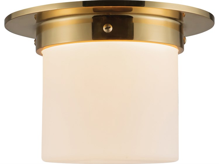 Photos - Chandelier / Lamp Alora Lighting Mineral 1-Light Patina Brass Opal Glass Cylinder Flush Mount FM360085PTBOP