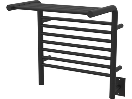 Amba Jeeves Matte Black Straight Heated Towel Rack with Shelf