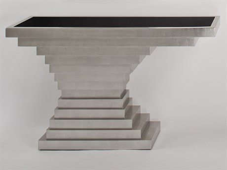 Artmax 60" Rectangular Glass Black Silver Leaf Console Table