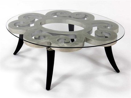 Artmax 52" Oval Glass Warm Silver Leaf Dark Espresso Coffee Table