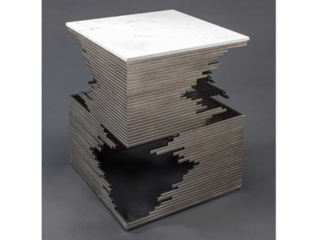 Artmax 22" Square Marble Aged Silver End Table