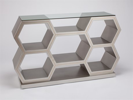 Artmax 58" Rectangular Glass Silver Gold Trim Console Table