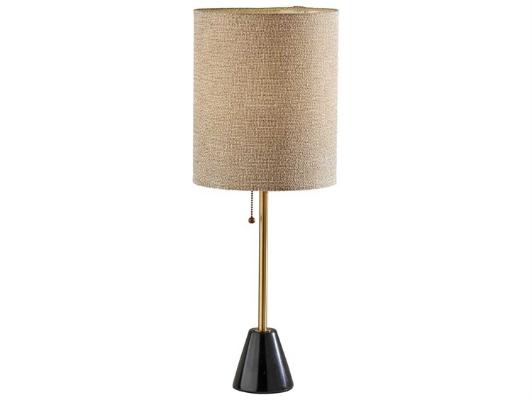 Photos - Floodlight / Street Light Adesso Tucker Antique Brass Beige Woven Fabric Buffet Lamp 1631-21 
