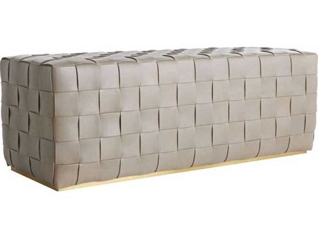 Arteriors Home Lakewood Stone Antique Brass Gray Leather Accent Bench