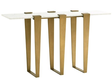 Arteriors Home Octavia Rectangular Marble Antique Brass Console Table