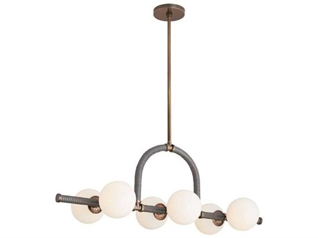 Arteriors Home Harrison 6-Light Heritage Brass Graphite Leather Gray Island Pendant