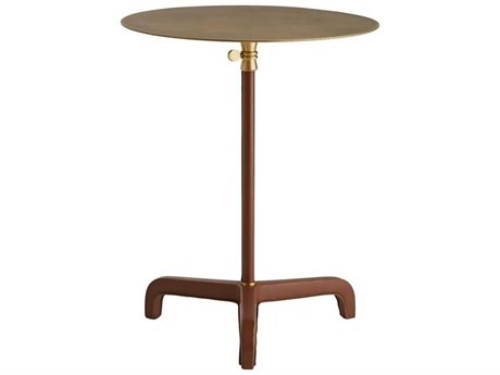 Arteriors Home Addison Round Metal Cognac Leather End Table