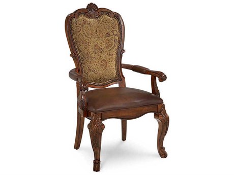 A.R.T. Furniture Old World Brown Leather Arm Dining Chair Set of 2