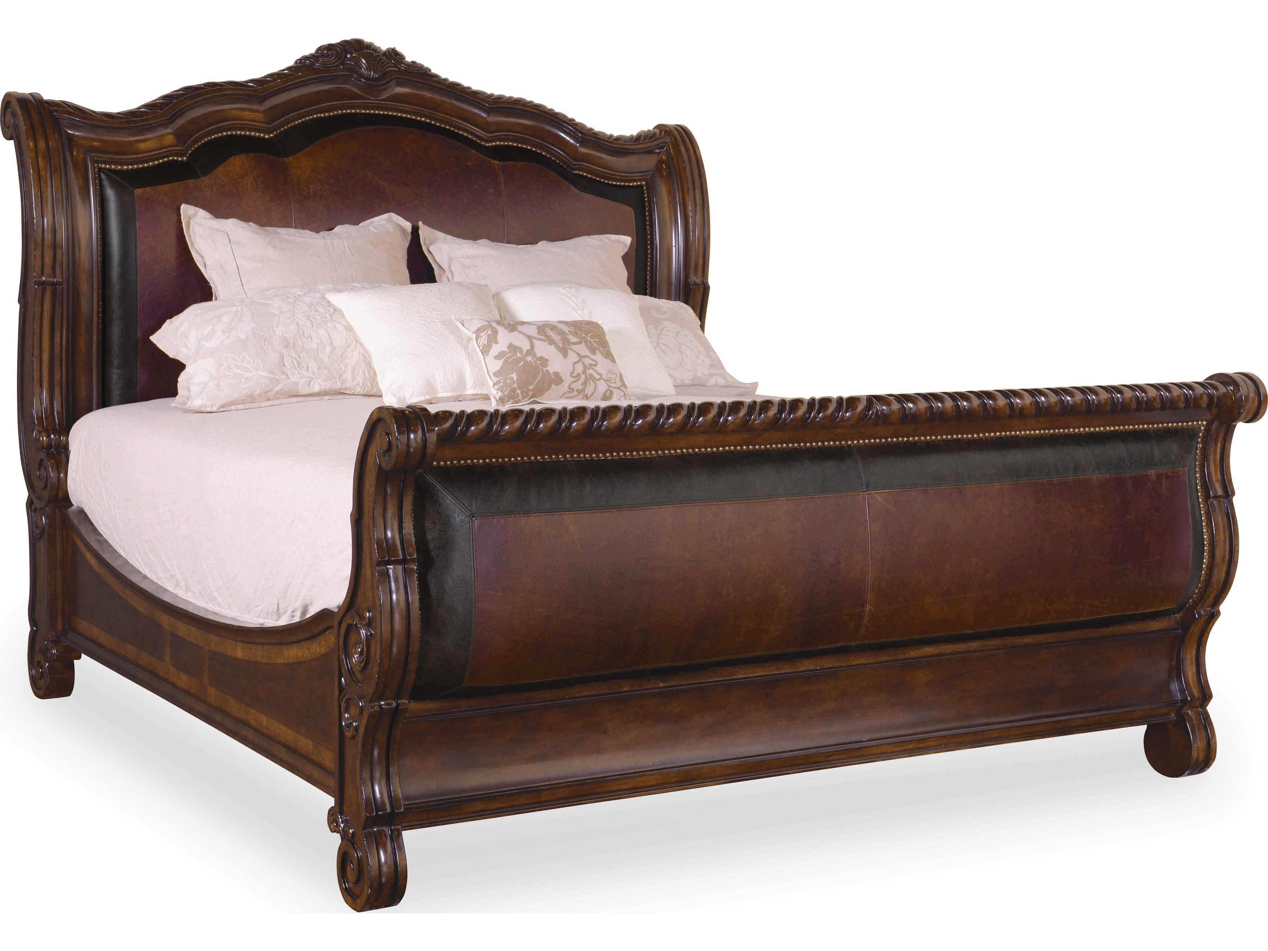 A R T Furniture Valencia Dark Oak, Leather Sleigh Bed California King