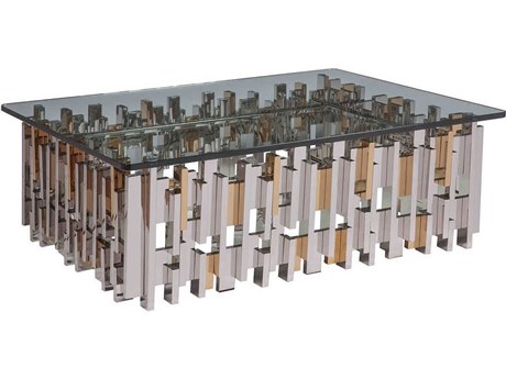 Artistica Signature Designs Cityscape Rectangular Glass Stainless Steel Brass Cocktail Table