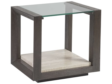 Artistica Signature Designs Venerato Rectangular Glass Mocha Brown Fantasy Travertine End Table