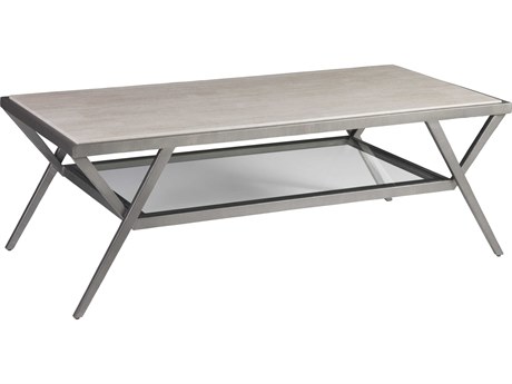 Artistica Signature Designs Adamo Rectangular Stone White Vein Travertine Ribbed Silver Cocktail Table