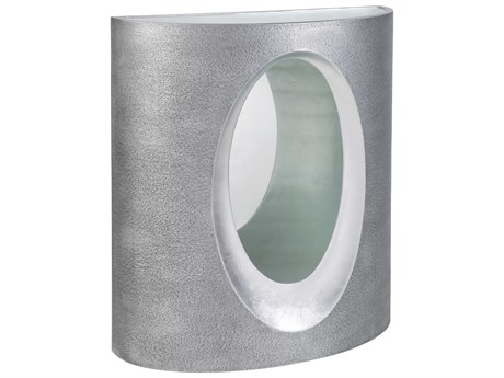 Artistica Signature Designs Circa Demilune Glass Textured Gray Silver Leaf Console Table