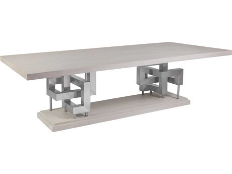 Artistica Signature Designs Pazzo Rectangular Wood Cerused Mistry White Gray Brushed Stainless Steel Dining Table