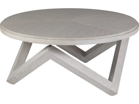 Artistica Signature Designs Isoceles Round Wood Cerused Misty White Gray Cocktail Table