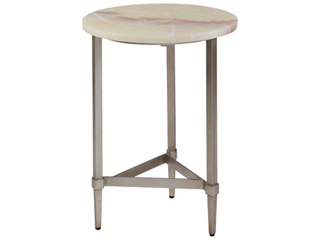 Artistica Signature Designs Benton Round Stone Amber Onyx Champagne Leaf End Table