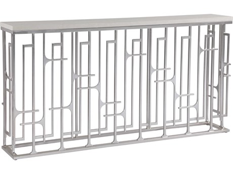 Artistica Mar Monte Grate Rectangular Marble Warm Silver Leaf Console Table