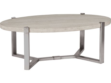 Artistica Signature Designs Denizen Oval Stone White Champagne Silver Leaf Cocktail Table