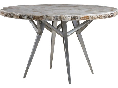 Artistica Signature Designs Seamount Round White Clam Shell Silver Dining Table