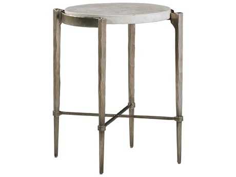 Artistica Signature Designs Percival Round Stone Bronze Leaf White End Table