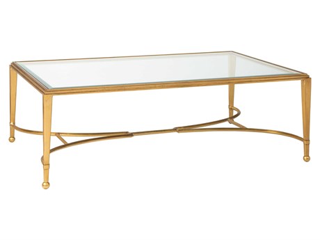 Artistica Metal Designs Sangiovese Rectangular Glass Antique Gold Leaf Cocktail Table