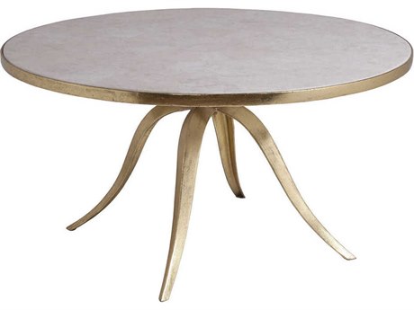 Artistica Crystal Stone Round White Fossil With Gold Foil Cocktail Table