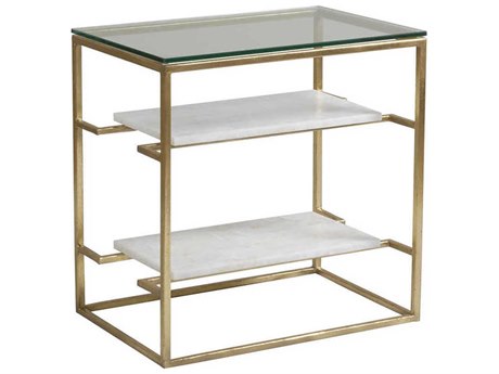 Artistica Cumulus Tier Rectangular Glass White Crystal Stone With Gold Leaf End Table
