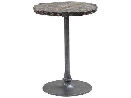 Artistica Peck Kane Round Petrified Wood & Gold Leaf With Antique Iron End Table