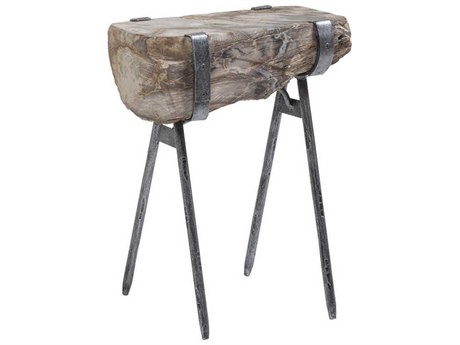 Artistica Peck Wyatt Petrified Wood With Antique Iron End Table