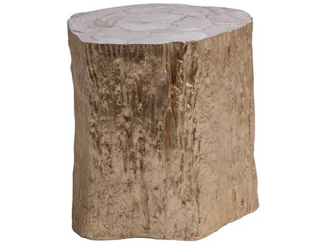 Artistica Trunk Segment White Fossilized Shell With Silver Leaf End Table