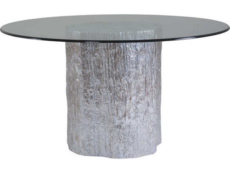 Artistica Trunk Segment Round Glass White Fossilized Shell With Silver Leaf Dining Table