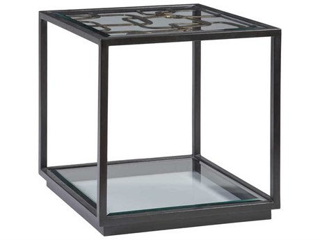 Artistica Moxie Square Glass Antique Black With Glazed Gold Foil End Table