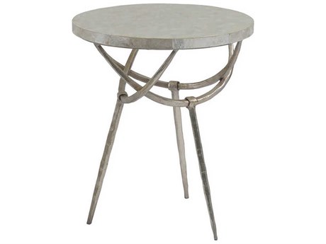 Artistica Sergio Round White Capiz Shell With Champagne End Table
