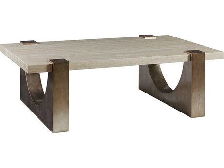 Artistica Impresario Rectangular Silver Travertine Stone With Warm Leaf Cocktail Table
