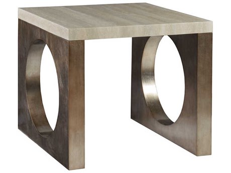 Artistica Impresario Square Silver Travertine Stone With Leaf End Table