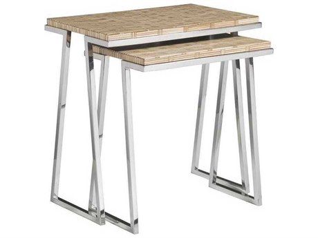 Artistica Thatch Rectangular Wood Brown Silver End Table