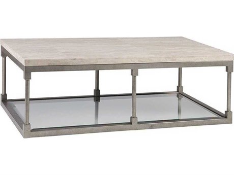 Artistica Topa Rectangular Stone Antiqued Silver Leaf Cocktail Table