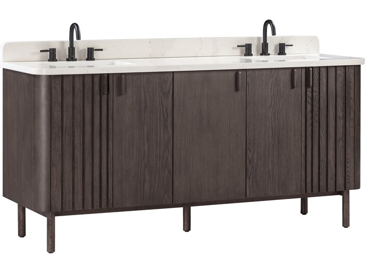 Photos - Washbasin cabinet A&D Avanity Blakely 73 in. Double Sink Bathroom Vanity in Brown Oak with Calacatta Quartz Top BLAKELY-VS73-BO 