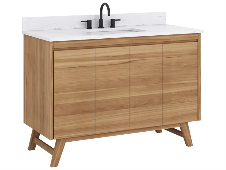 Photos - Washbasin cabinet A&D Avanity Coventry 49 in. Single Sink Bathroom Vanity in Natural Teak with Cala White Engineered Stone Top COVENTRY-VS49-NT-E 