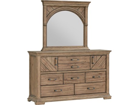 Avalon Furniture Brown Rubberwood Dresser and Mirror Set