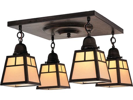 Arroyo Craftsman A-line 4-Light Bronze Glass Semi Flush Mount